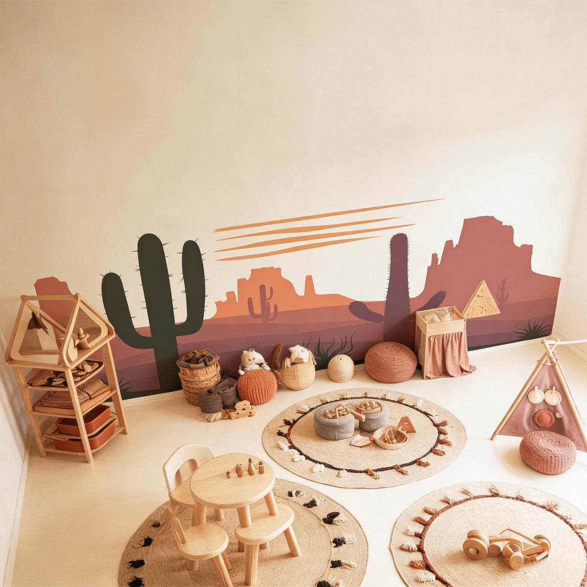 Desert Cactus Wall Mural Decal shown in a room setting