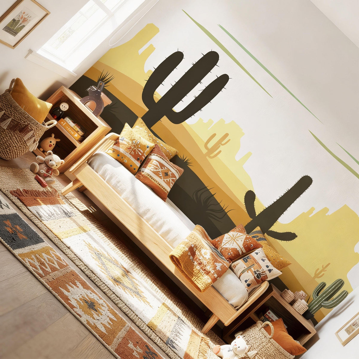 Desert Cactus Wall Mural Decal shown in a room setting