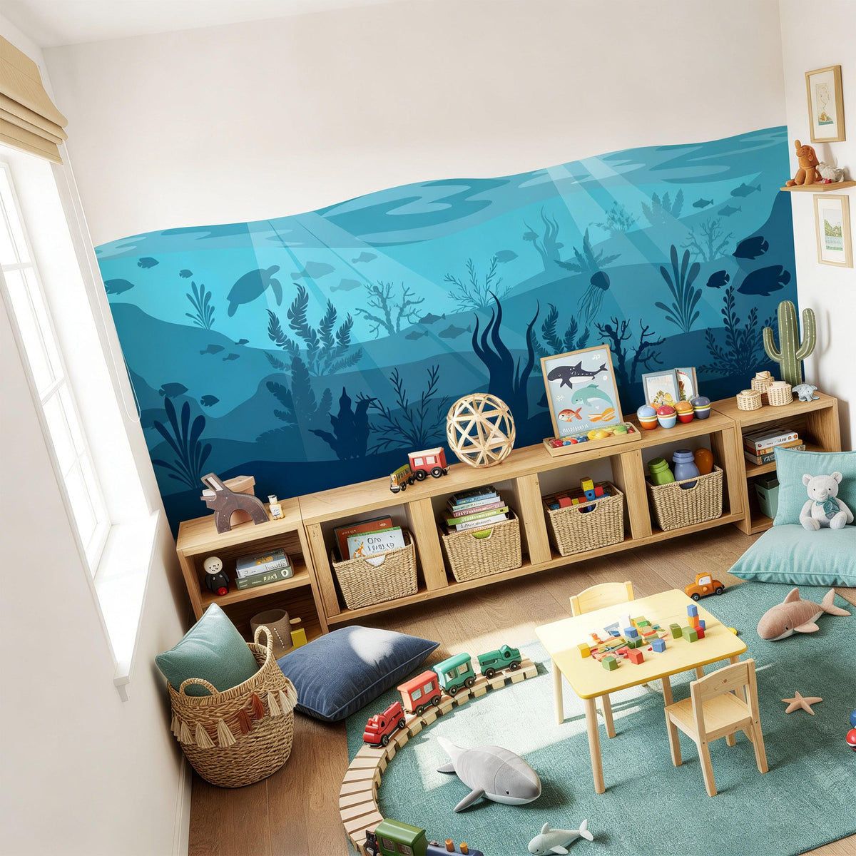 Underwater Ocean Wall Mural Decal shown in a room setting