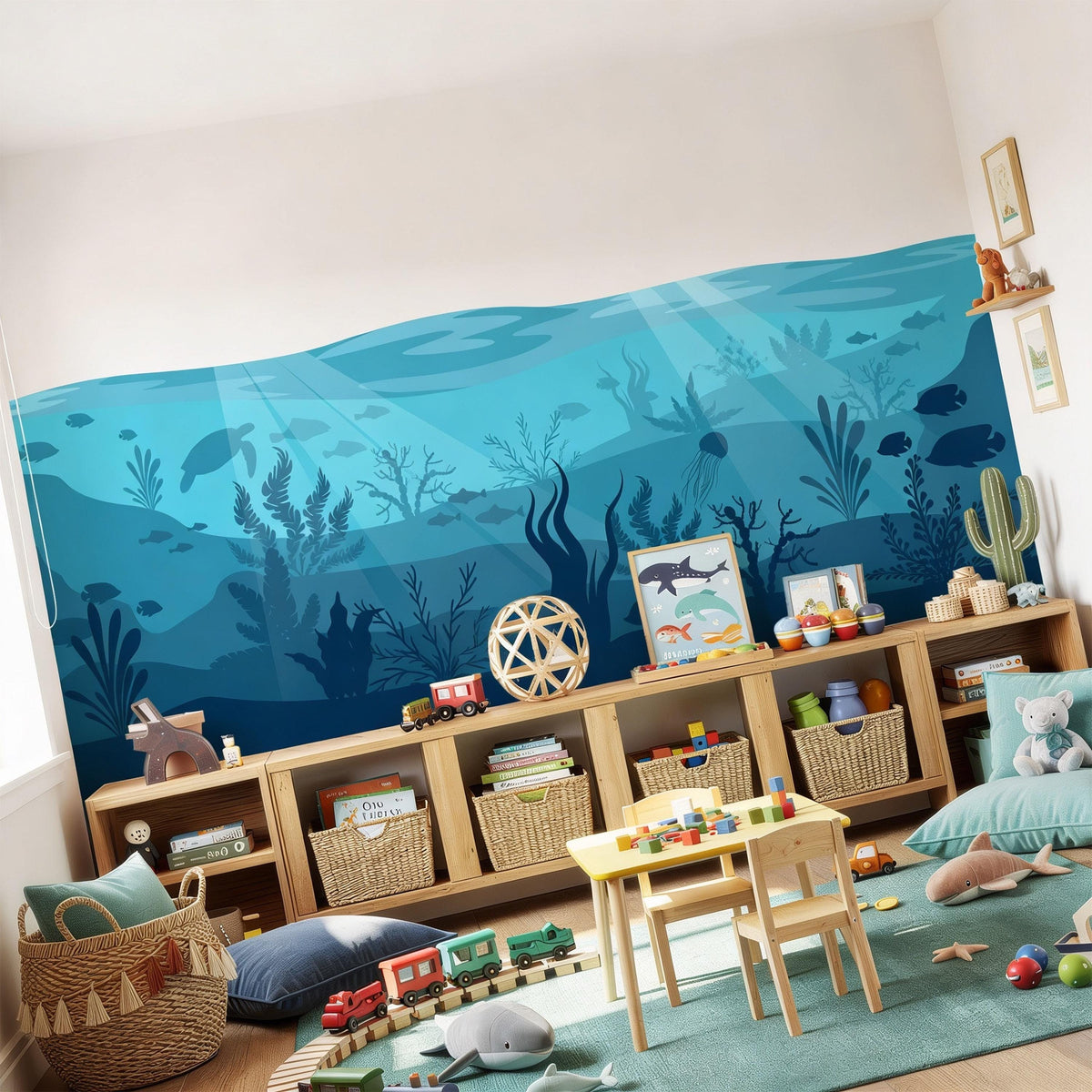 Underwater Ocean Wall Mural Decal shown in a room setting