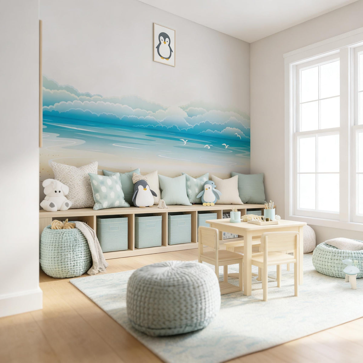 Beach Ocean Wall Mural Decal shown in a room setting