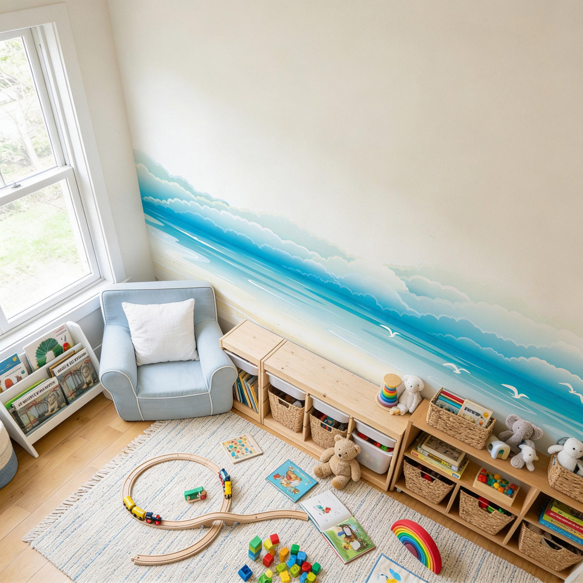 Beach Ocean Wall Mural Decal shown in a room setting