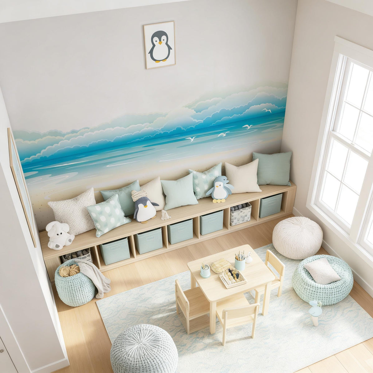 Beach Ocean Wall Mural Decal shown in a room setting