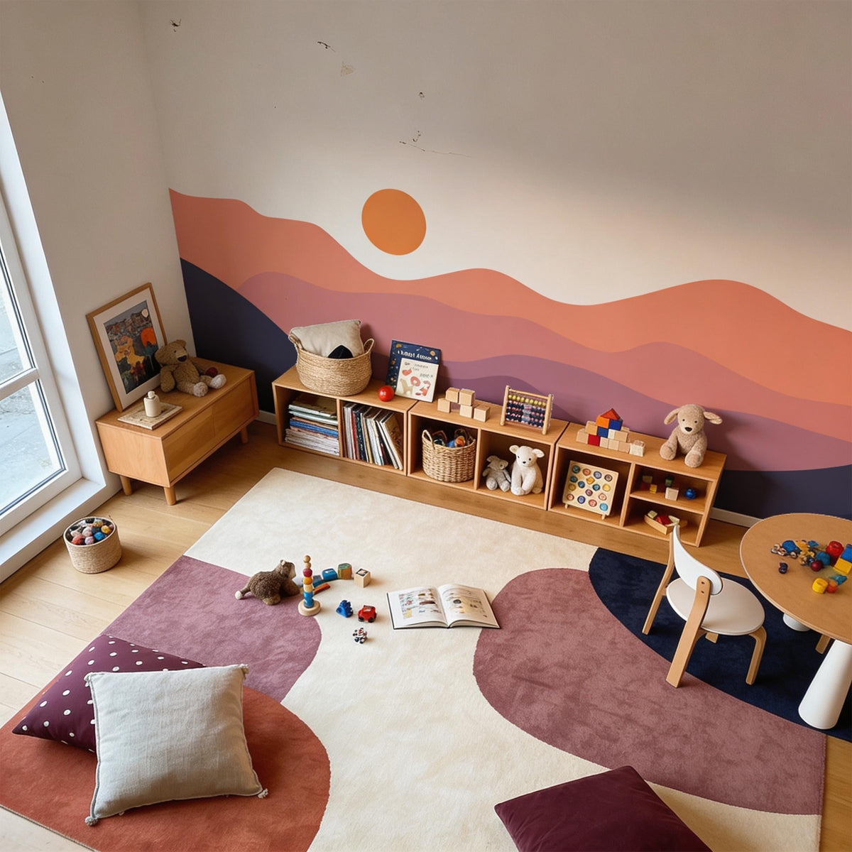 Abstract Mountain Wave Wall Mural Decal shown in a room setting
