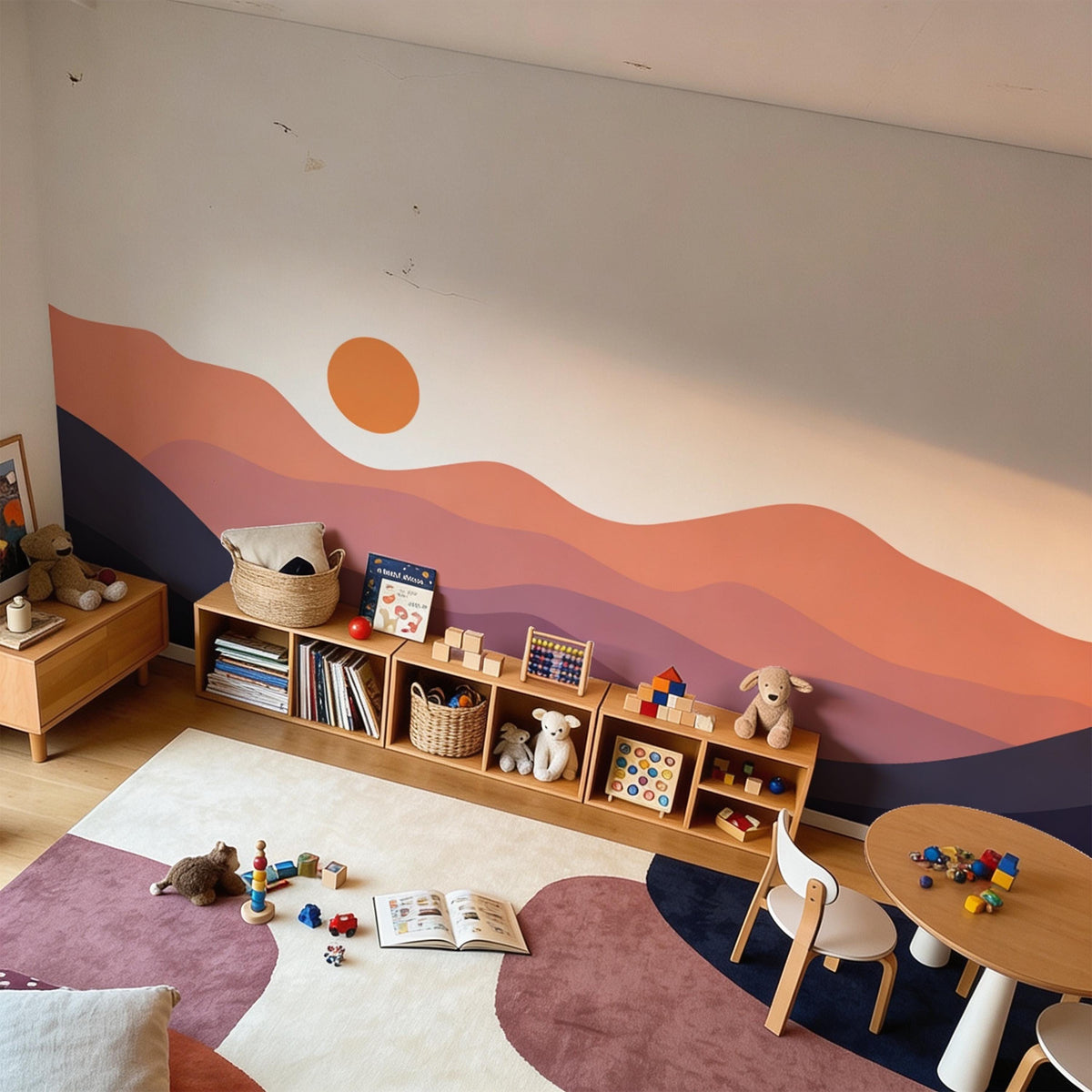 Abstract Mountain Wave Wall Mural Decal shown in a room setting