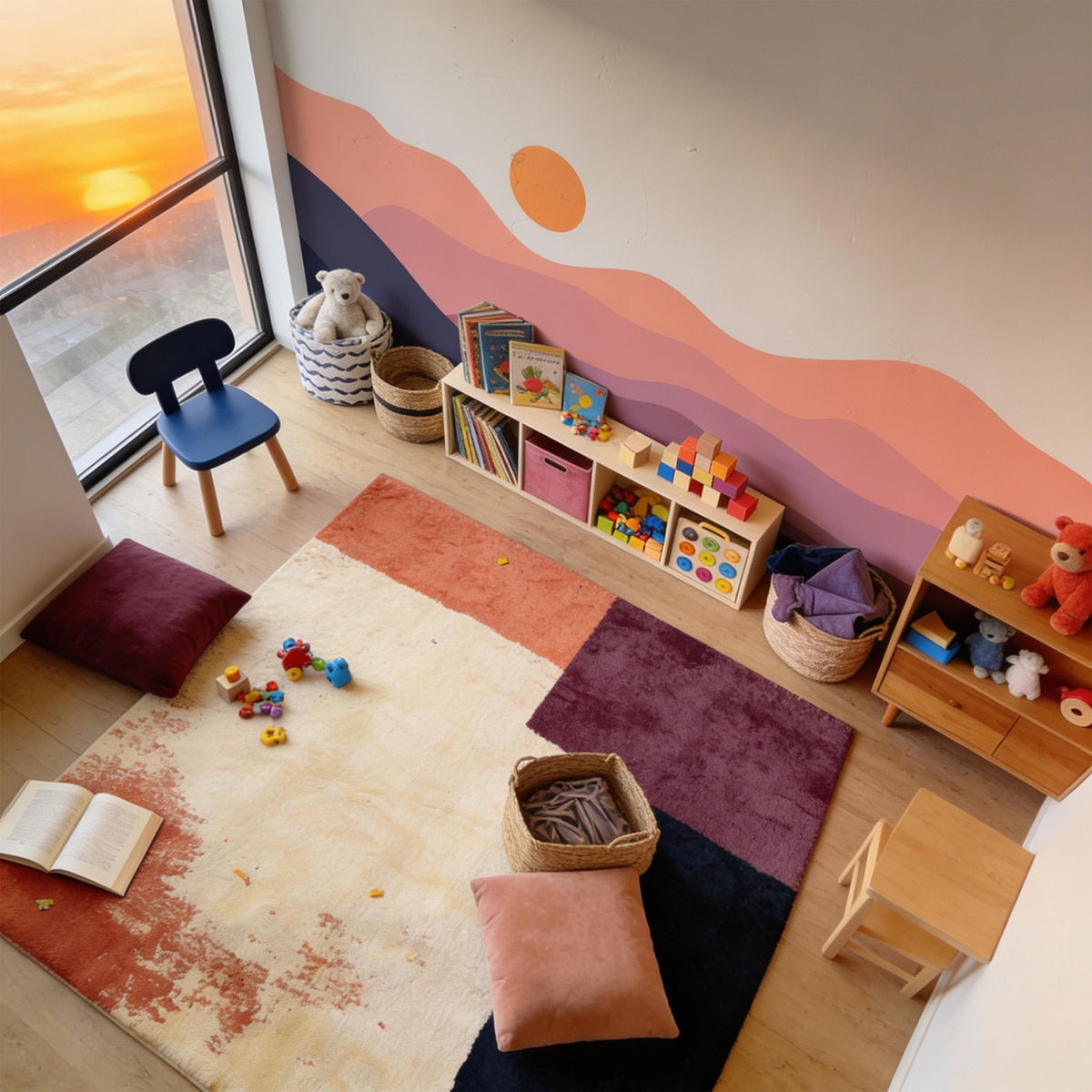 Abstract Mountain Wave Wall Mural Decal shown in a room setting