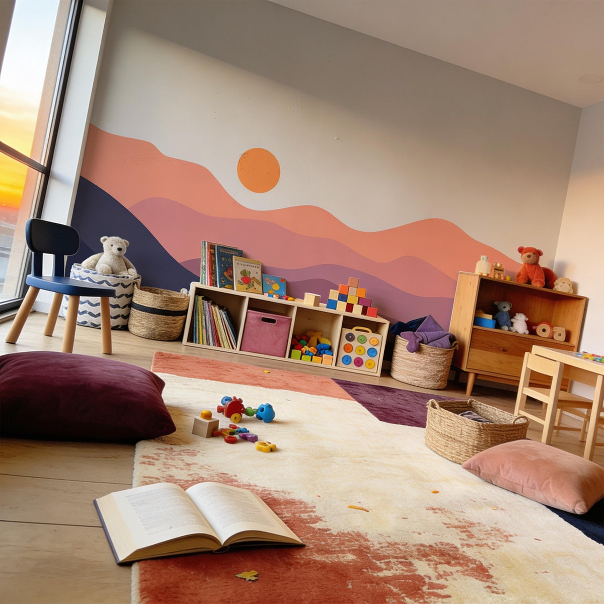 Abstract Mountain Wave Wall Mural Decal shown in a room setting