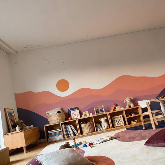 Abstract Mountain Wave Wall Mural Decal styled on a wall