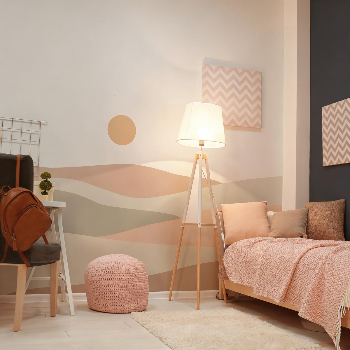 Minimalist Abstract Landscape Wall Mural Decal shown in a room setting