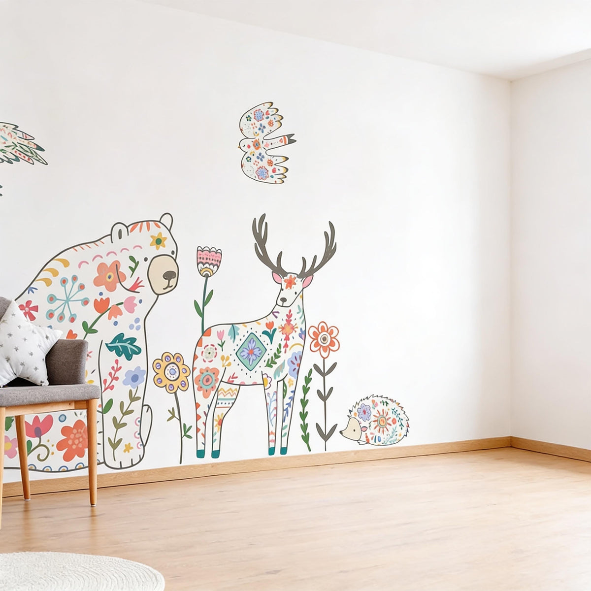 Woodland Animal Wall Decals Vinyl styled in a room setting