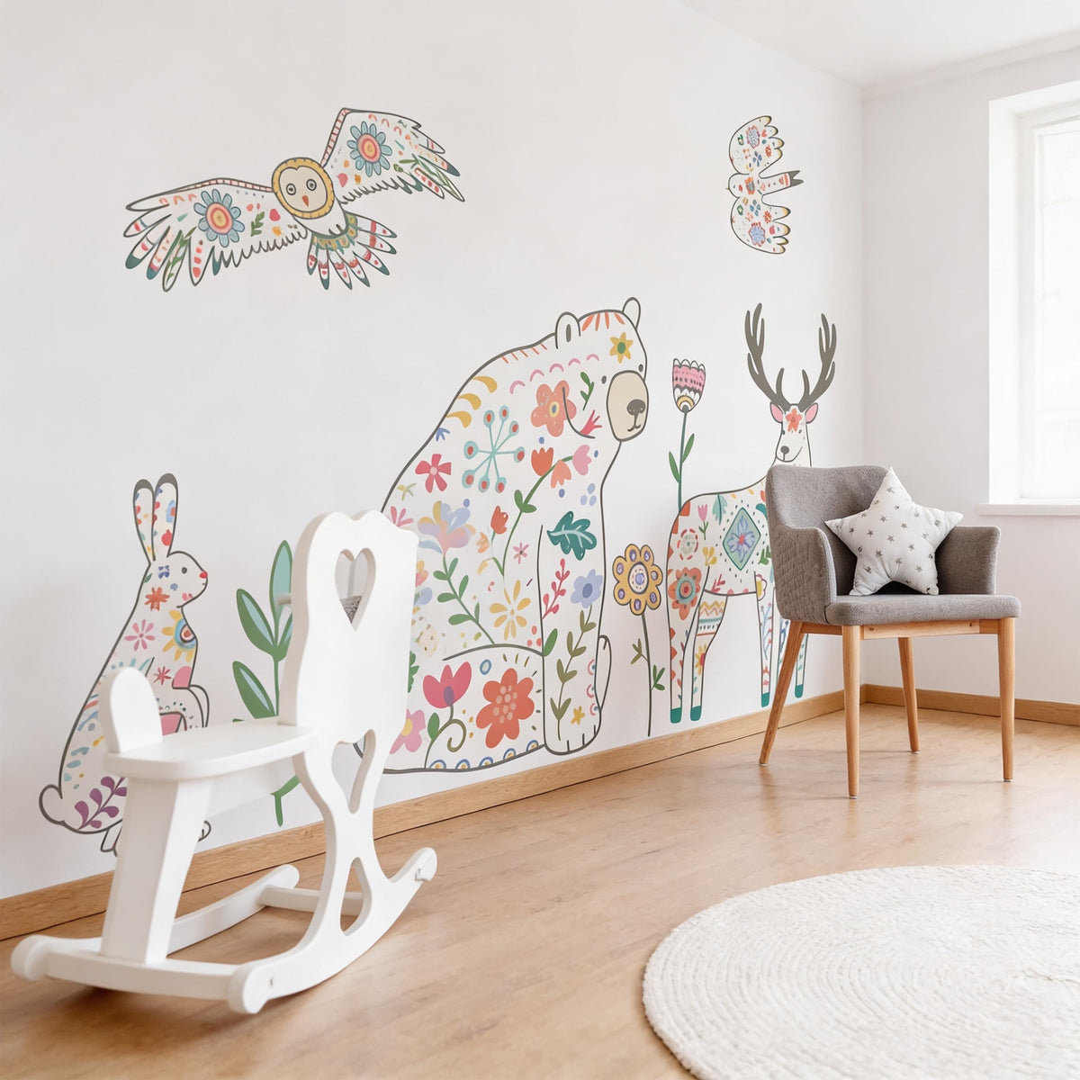 Woodland Animal Wall Decals Vinyl shown in a home interior