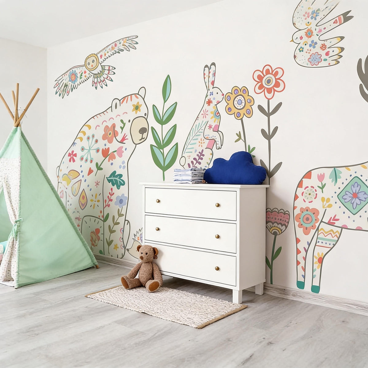 Woodland Animal Wall Decals Vinyl displayed in a styled space