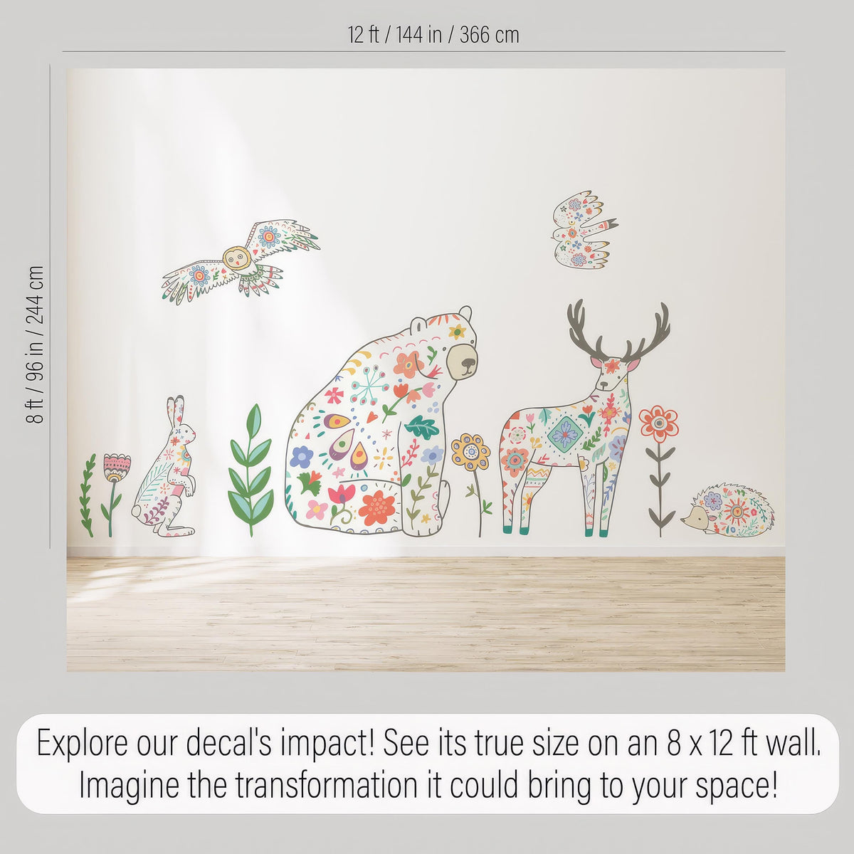 Woodland Animal Wall Decals Vinyl size reference on a wall