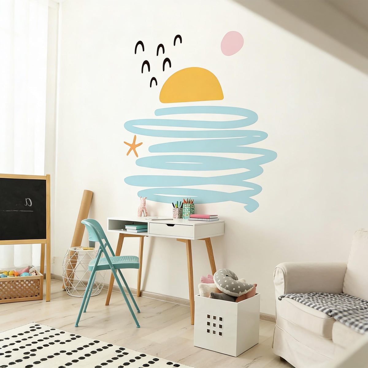 Abstract Sunset Wall Decals Vinyl shown in a home interior