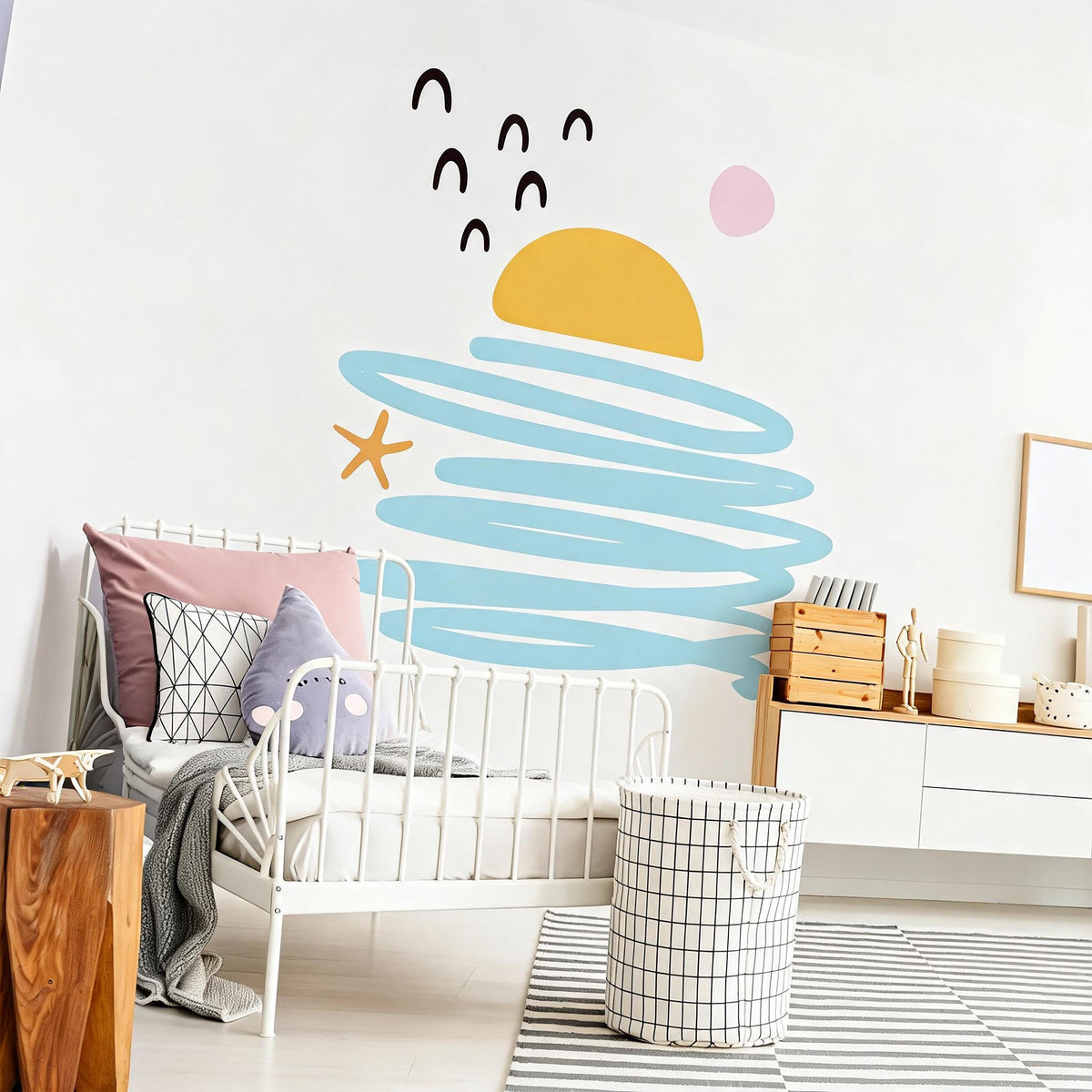 Abstract Sunset Wall Decals Vinyl size reference on a wall