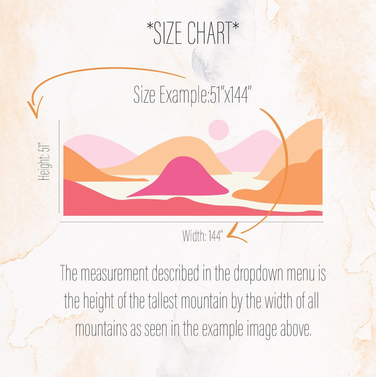 Pink Boho Mountain Wall Mural Decal shown in a room setting