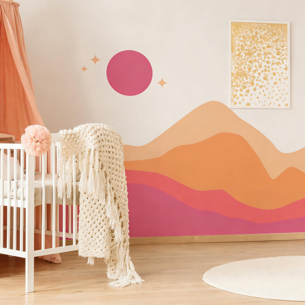 Boho Sunset Wave Wall Mural Decal shown in a room setting