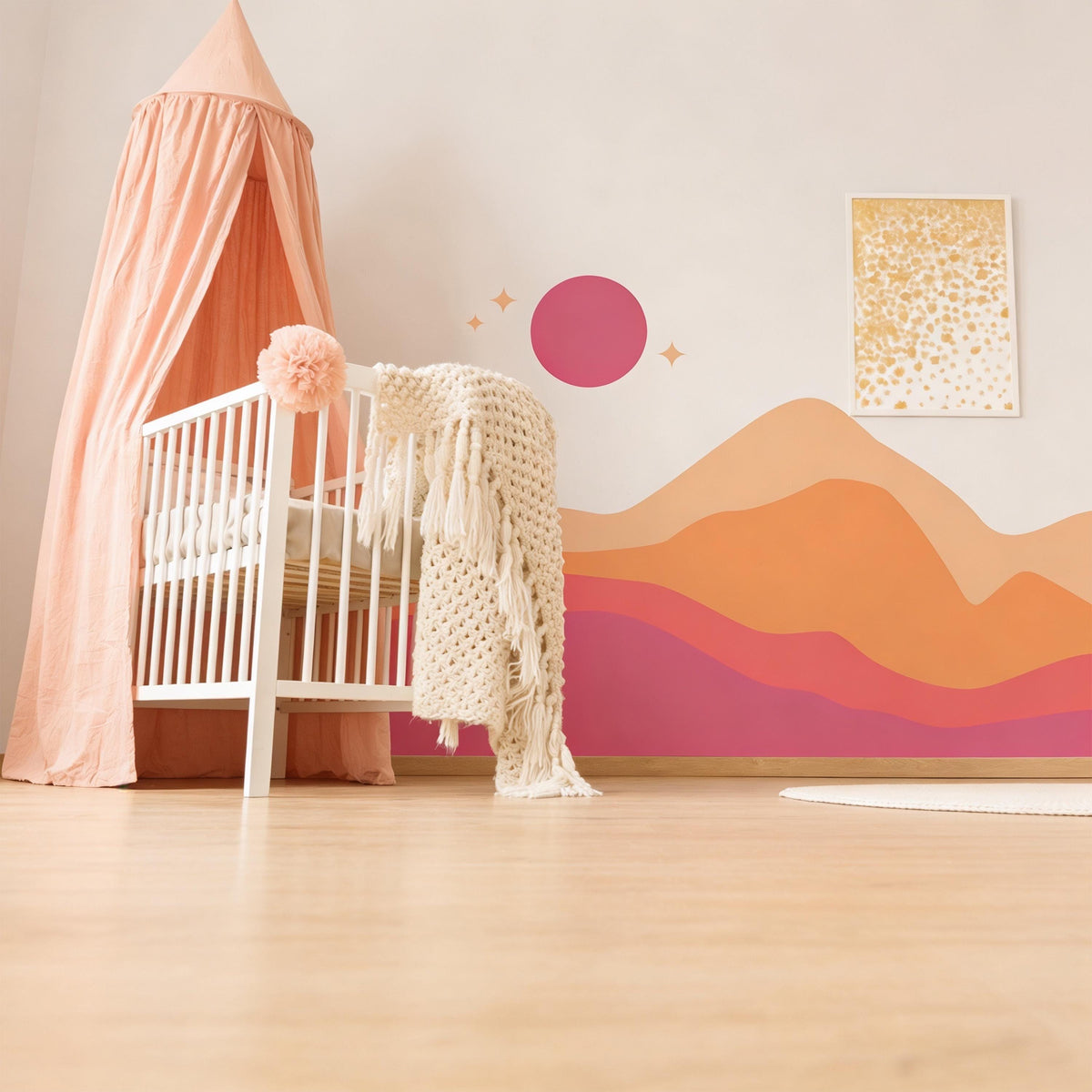 Boho Sunset Wave Wall Mural Decal shown in a room setting