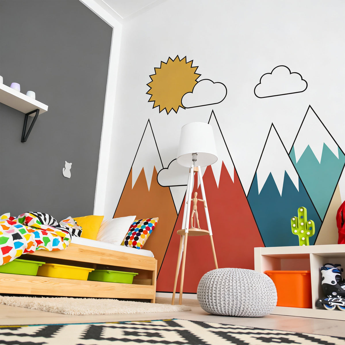 Geometric Mountain Wall Decal Set shown in a room setting