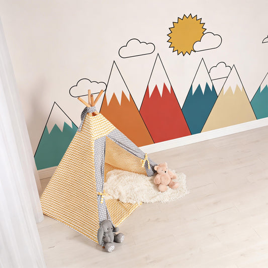 Geometric Mountain Wall Decal Set styled on a wall