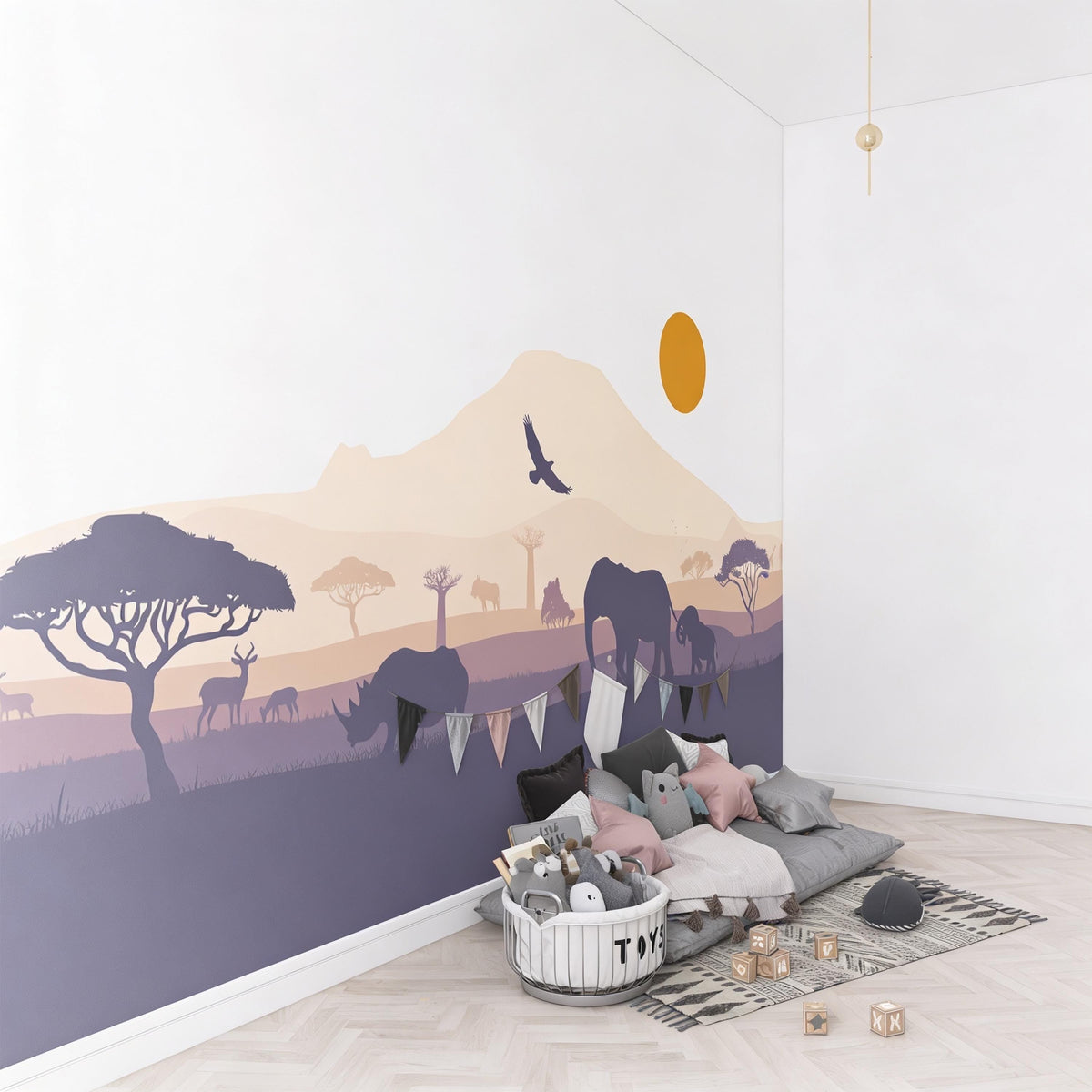 African Safari Wall Mural Decal shown in a room setting