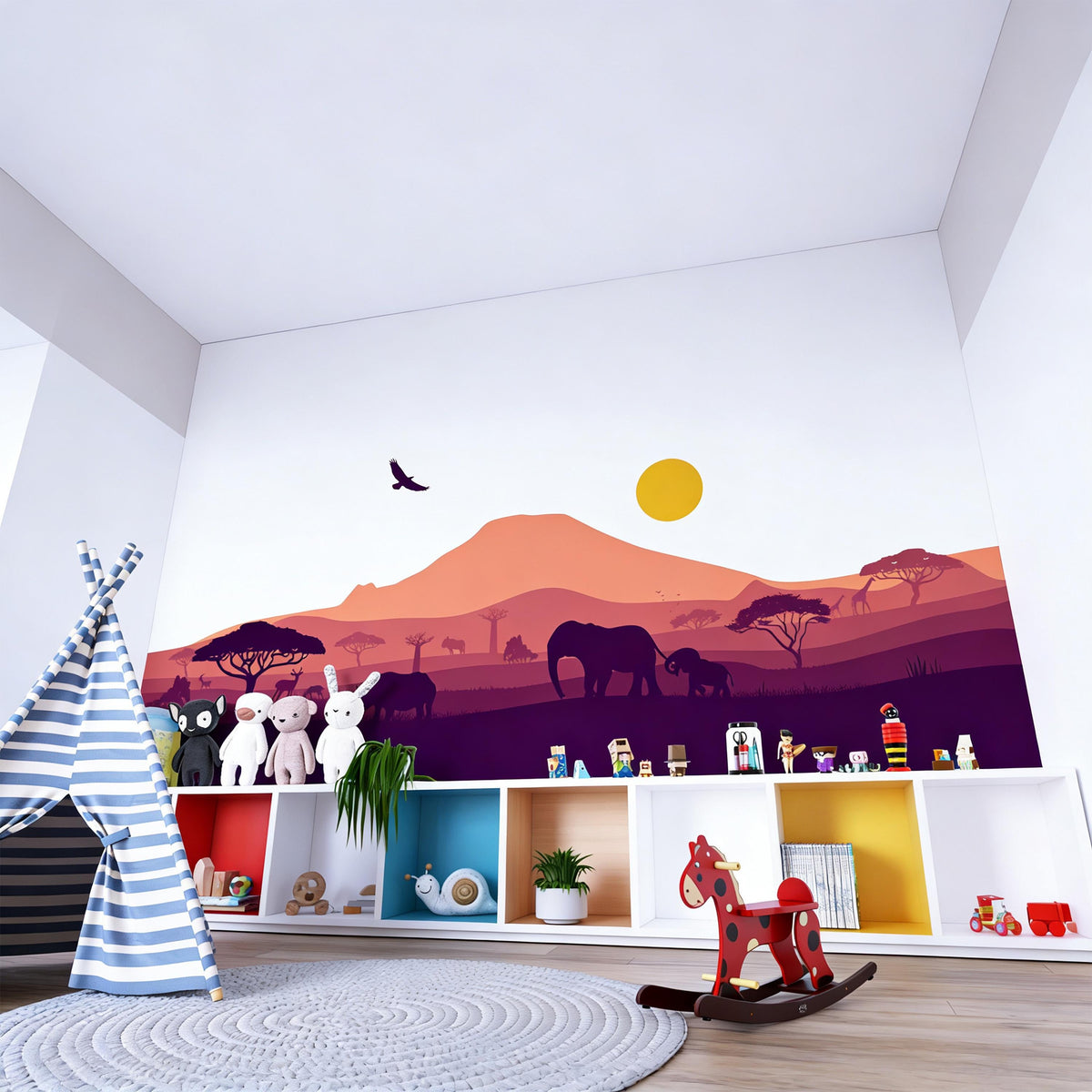 African Safari Wall Mural Decal shown in a room setting