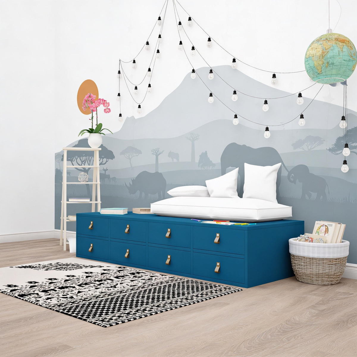 African Safari Wall Mural Decal shown in a room setting