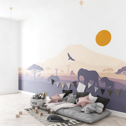 African Safari Wall Mural Decal styled on a wall