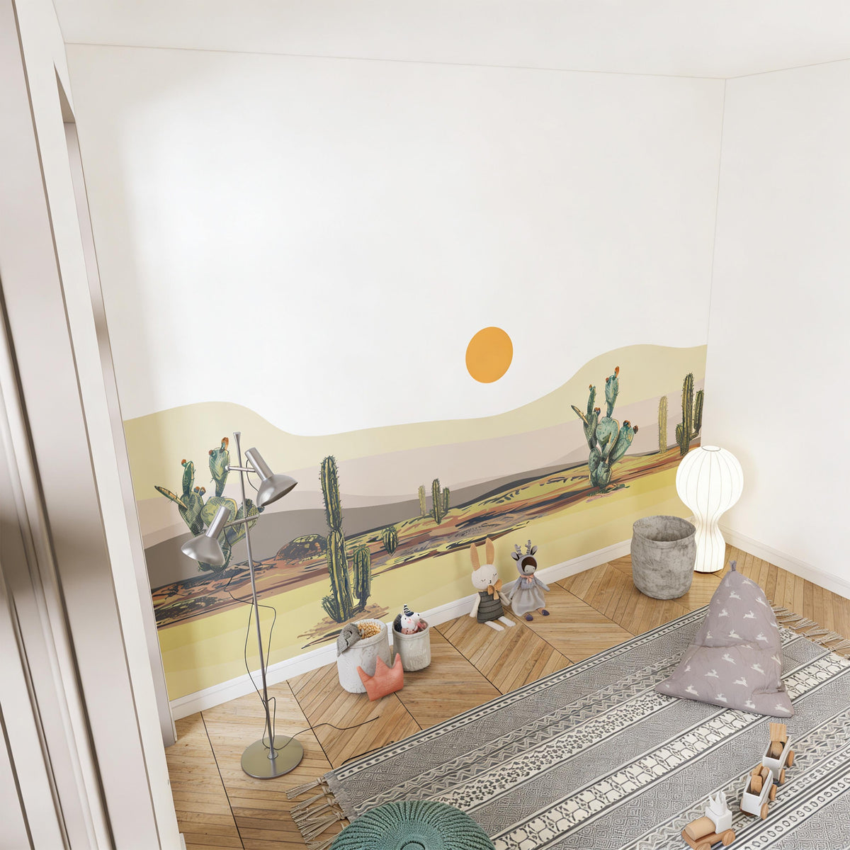 Botanical Cactus Wall Mural Decal shown in a room setting