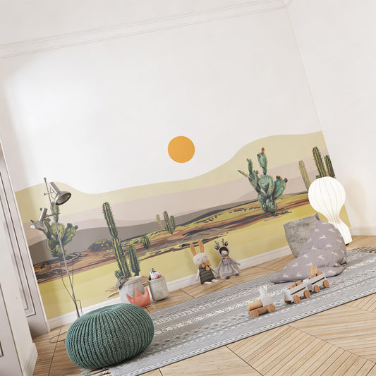 Botanical Cactus Wall Mural Decal styled on a wall