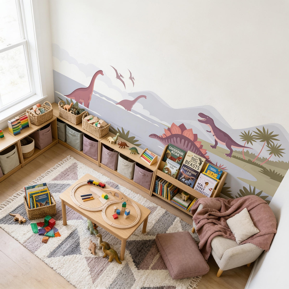 Dinosaur Wall Mural Decal shown in a room setting