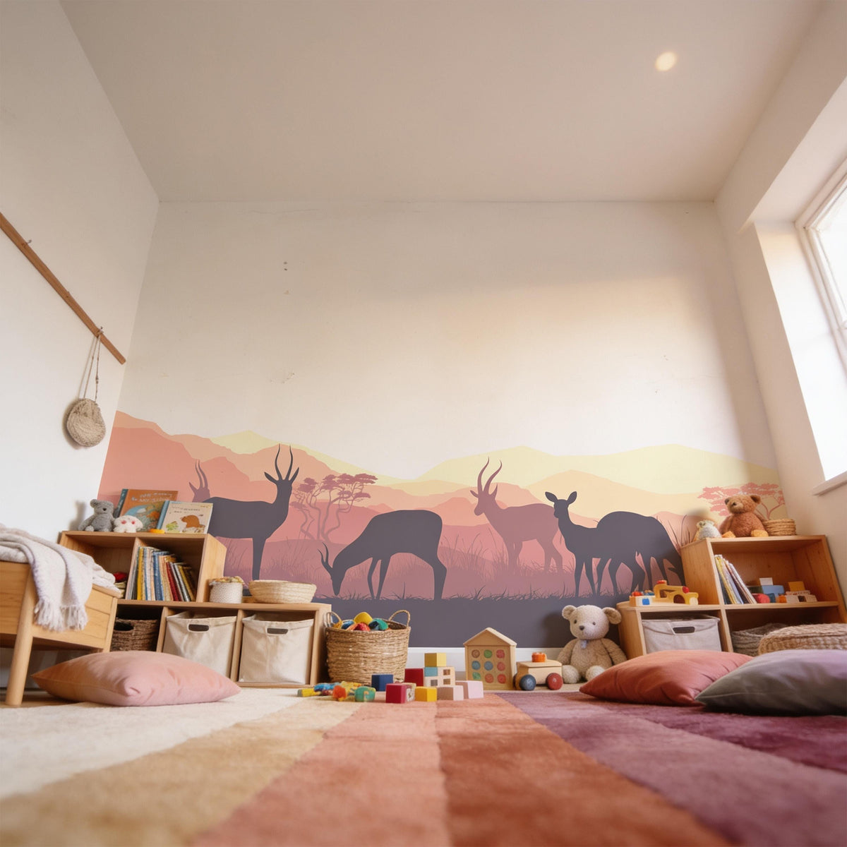 African Antelope Wall Mural Decal shown in a room setting