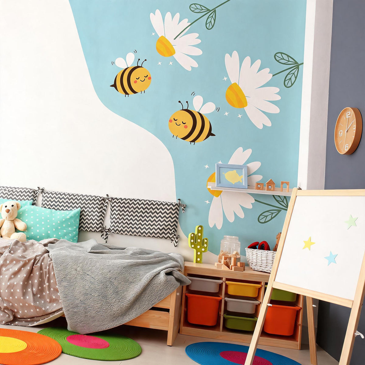 Bee Corner Wall Decal Vinyl shown in a home interior