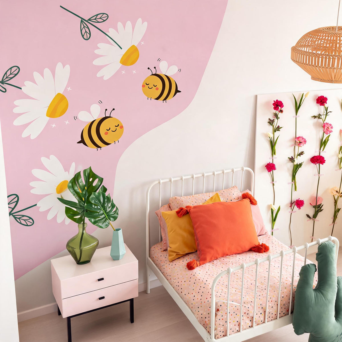 Bee Corner Wall Decal Vinyl displayed in a styled space