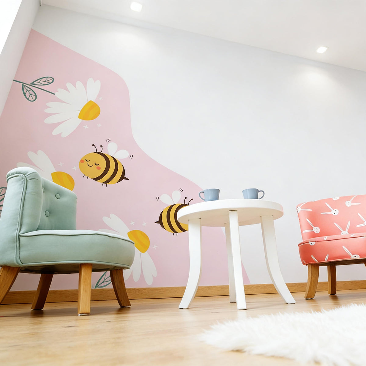 Bee Corner Wall Decal Vinyl shown in a home interior