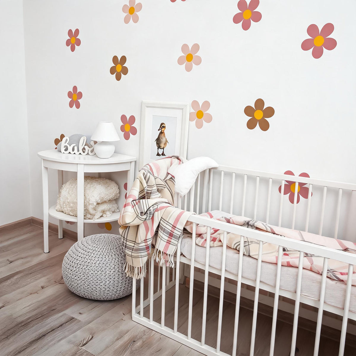 Retro Flower Wall Decals Vinyl arranged on a feature wall