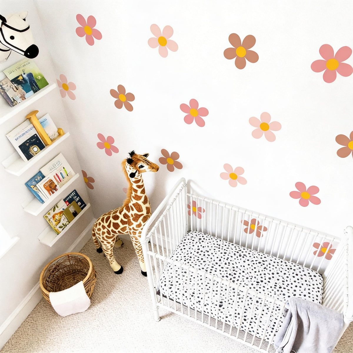 Retro Flower Wall Decals Vinyl size reference on a wall