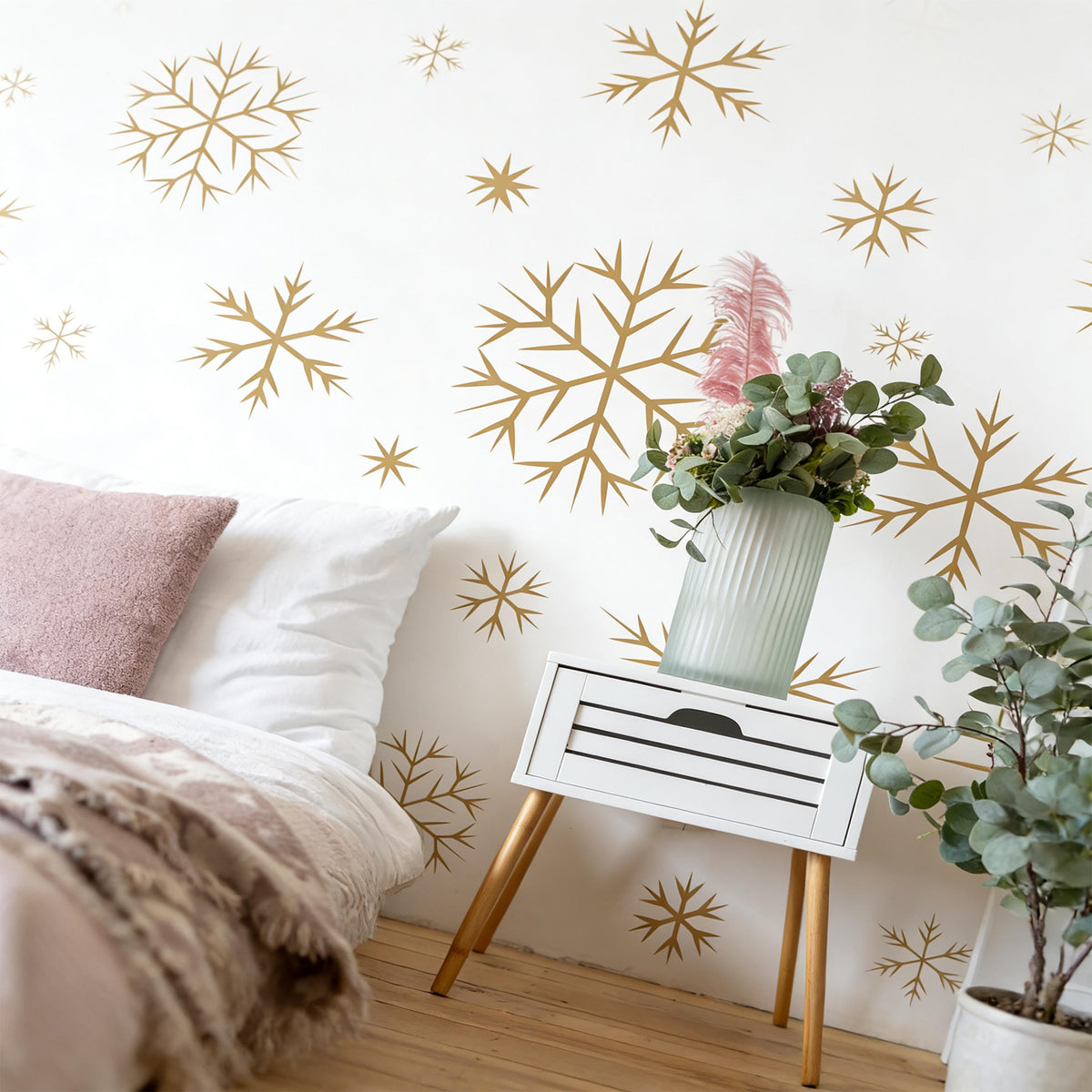 Snowflake Wall Decals Vinyl styled in a room setting