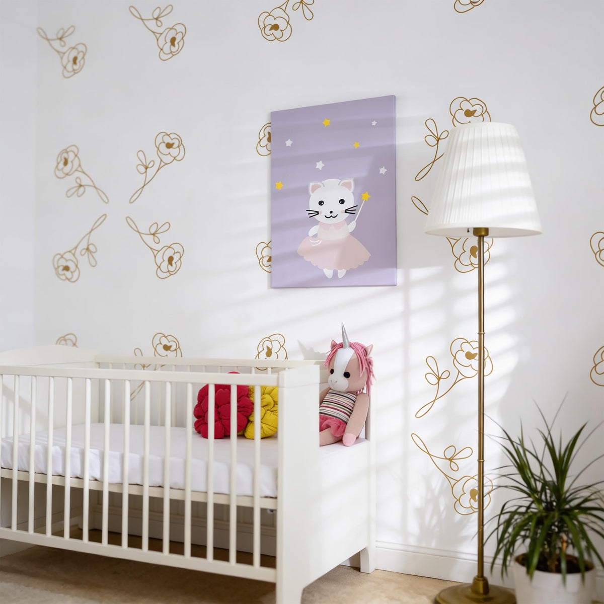 Minimal Flower Wall Decals Vinyl size reference on a wall