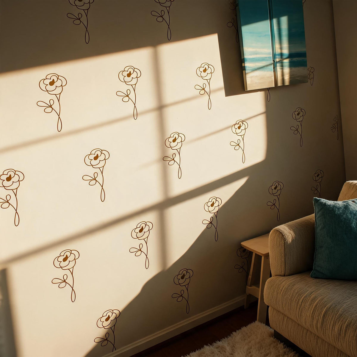 Minimal Flower Wall Decals Vinyl shown in a home interior