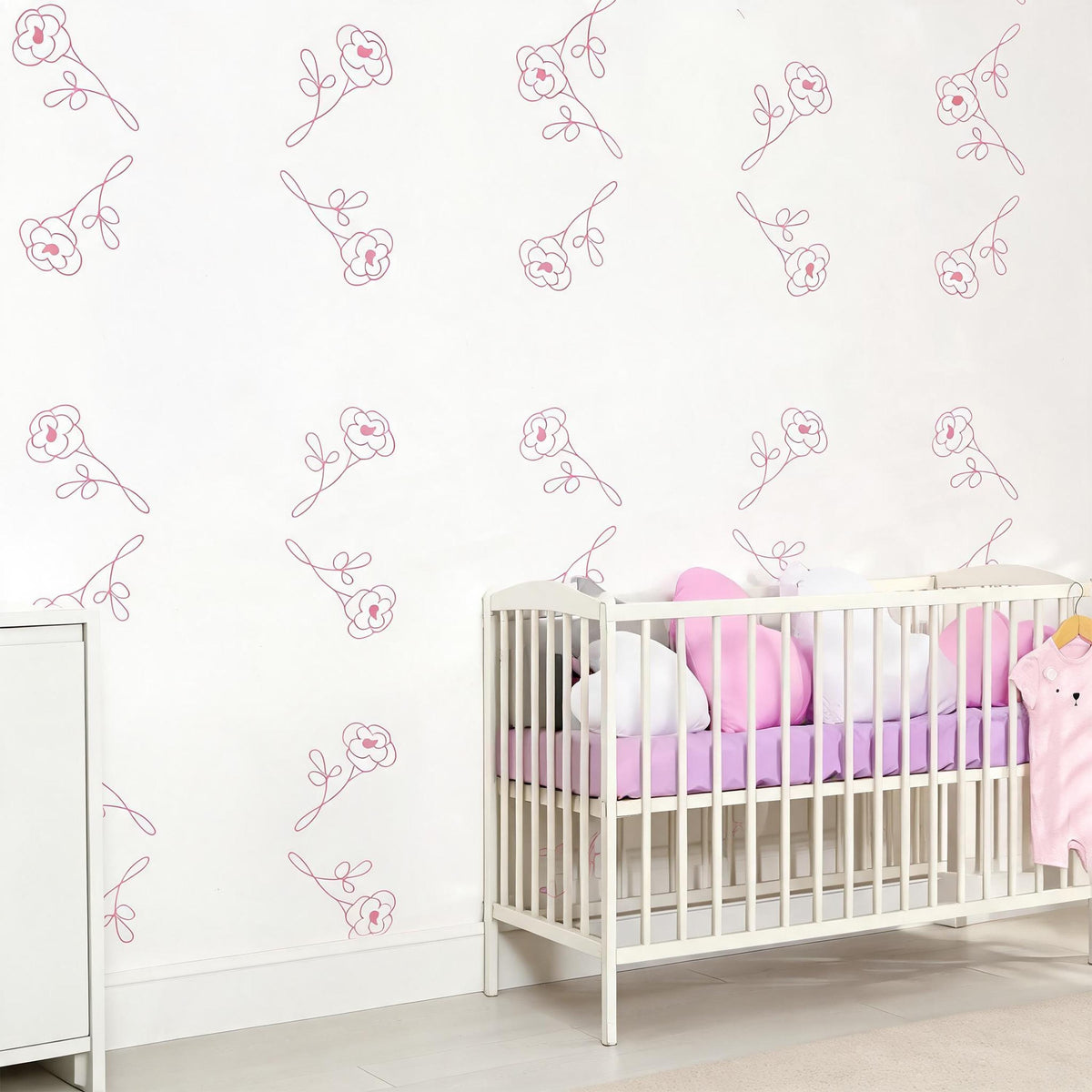 Minimal Flower Wall Decals Vinyl displayed in a styled space