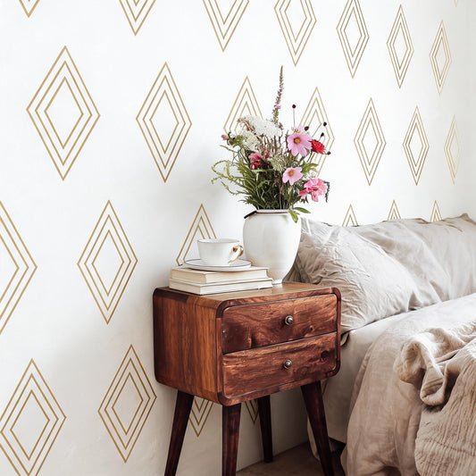 Geometric Diamond Wall Decals Vinyl installed on a styled wall
