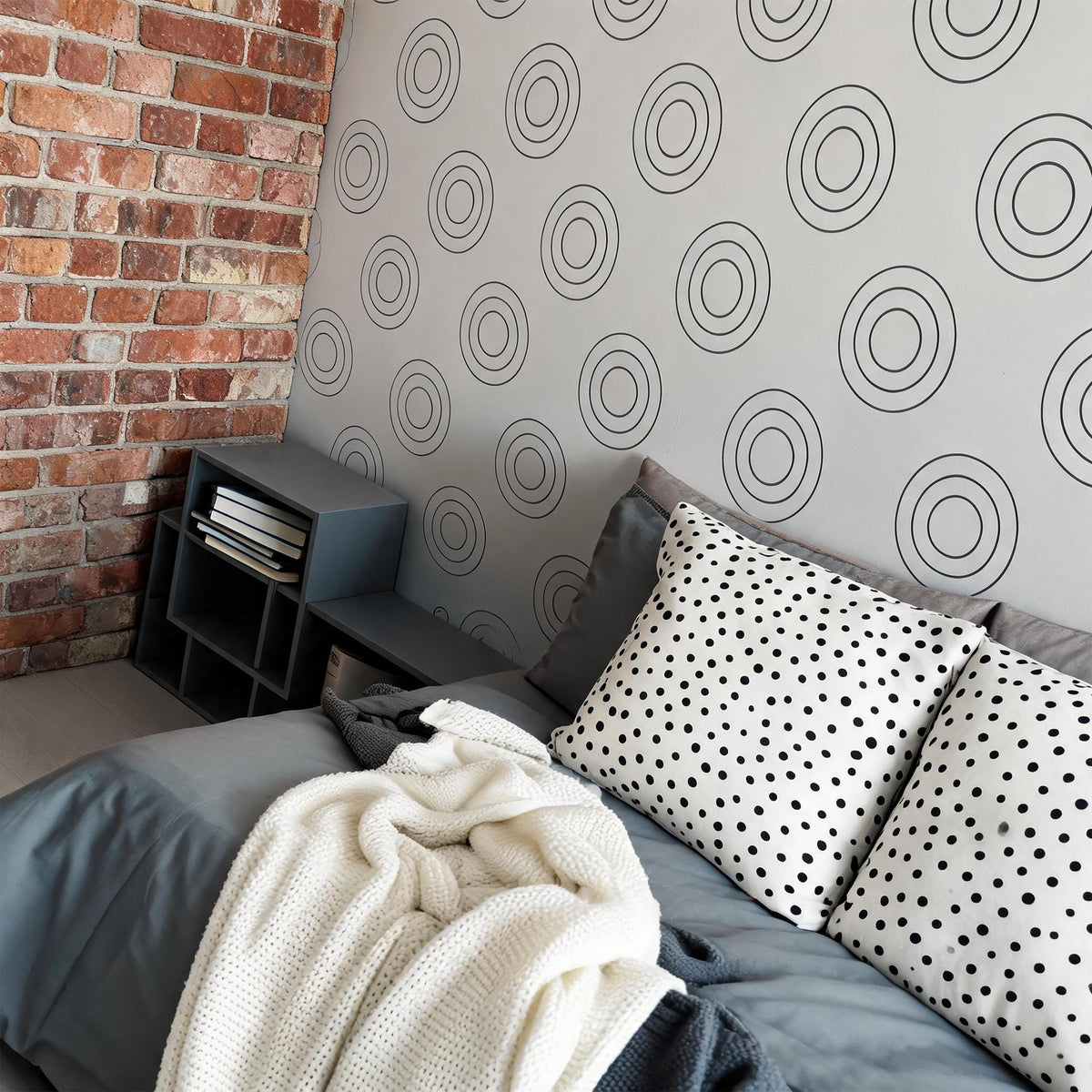 Circle Wall Decals Vinyl arranged on a feature wall