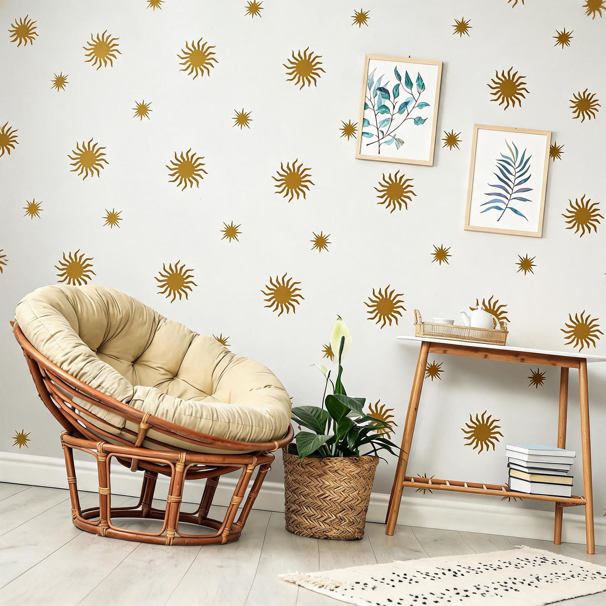 Sun and Star Wall Decals Vinyl styled in a room setting