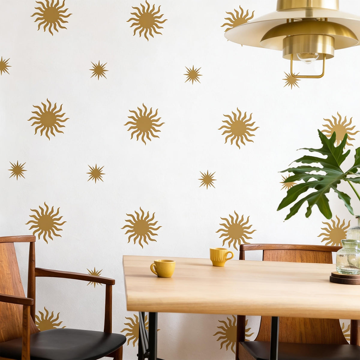 Sun and Star Wall Decals Vinyl arranged on a feature wall