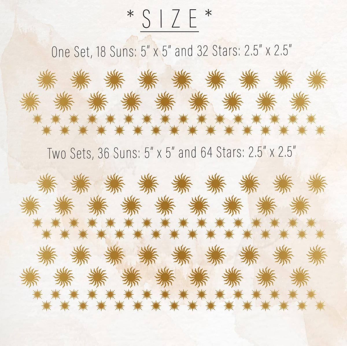 Close-up detail of sun and star wall decals vinyl matte vinyl finish