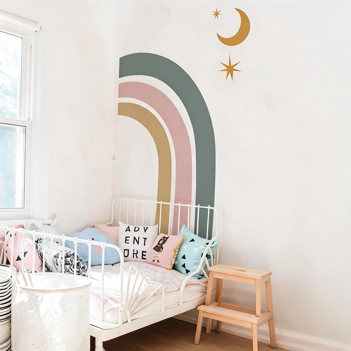 Rainbow Wall Decal Vinyl size reference on a wall