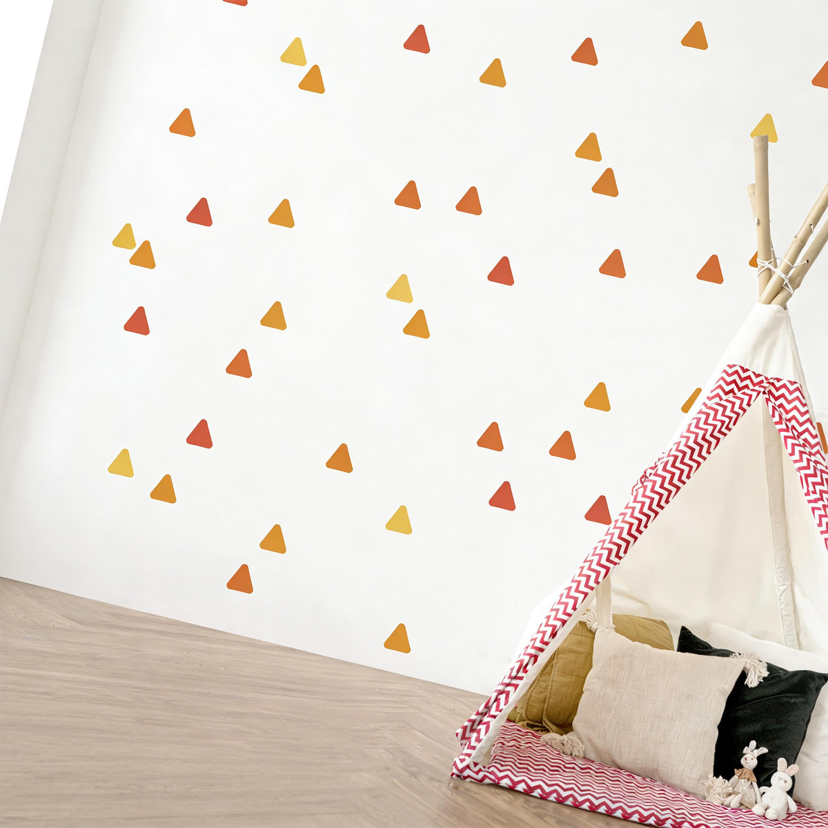 Colorful Shape Wall Decals displayed in a styled space