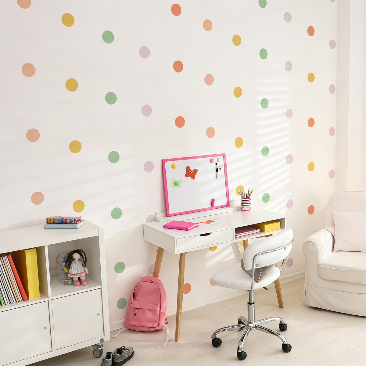 Colorful Shape Wall Decals installed on a styled wall