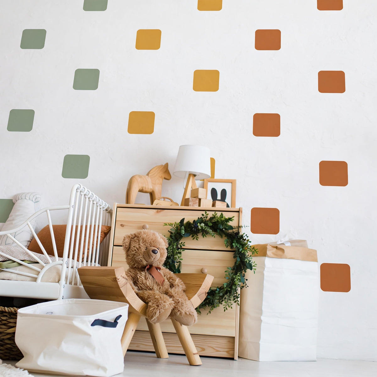 Colorful Shape Wall Decals shown in a home interior